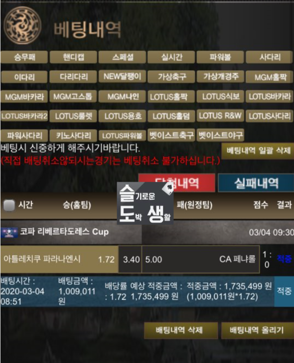 먹튀를한 민속촌 배팅내역.PNG