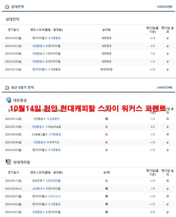 10월14일 천안 현대캐피탈 스카이 워커스 코멘트